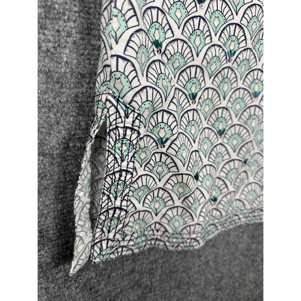 Lands End Womens Coastal Beaded Cotton Tunic Top Teal M 10-12 Beach Coverup - Picture 10 of 11